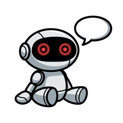 Cute Robot Cartoon with Speech Bubble for Communication Concepts