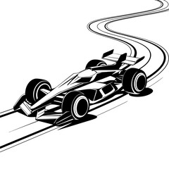 Futuristic Racing Car Vector Illustration on Dynamic Curved Track for Motorsports Graphics