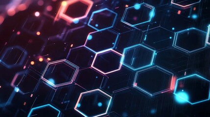 A futuristic, glowing pattern of interconnected hexagons on a dark background, with each shape gently pulsating in a rhythmic pattern.