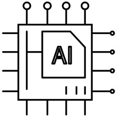 AI Microchip Icon – Artificial Intelligence Technology Circuit for Digital Innovation, Machine Learning, and Automation with Transparent Background