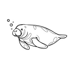 Manatee Vector Art Underwater Sea Life Marine Creature Illustration