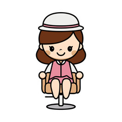 Obraz premium Cute Cartoon Girl with Hat Sitting on Chair Children's Illustration