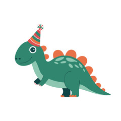 Cute Dinosaur with Party Hat Vector Illustration for Kids Festive Themes