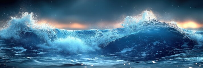 Fototapeta premium Ocean's Majesty: A Nighttime Seascape of Powerful Waves