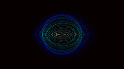 Abstract glowing circle lines on a dark background. Geometric stripe line art design.