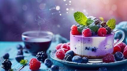 Beautifully Delicious and Brightly Served Blueberry Cheesecake illustration for National Blueberry Cheesecake Day