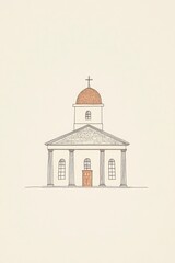 Obraz premium Simple Beige Church Illustration Minimalist Drawing Image Description Minimalist Church Building Illustration Beige Church Drawing Simple Church Sketch Minimalist Church Exterior