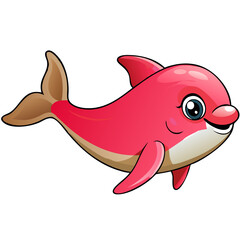 Cute Red Cartoon Dolphin Illustration for Kids Ocean Theme Vector Art