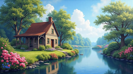 Fototapeta premium house on the river
