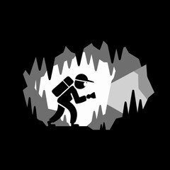 Obraz premium Cave Exploration Adventure Vector with Hiker and Flashlight Artwork