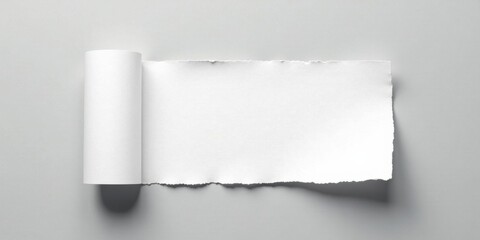 A rolled piece of white paper with a torn edge on a gray background, ideal for adding text or design elements.
