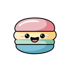 Obraz premium Cute Kawaii Macaron Vector Illustration with Happy Face Pastel Colors