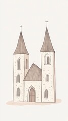 Fototapeta premium Simple Beige Church Illustration With Two Towers