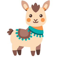 Cute Cartoon Llama Alpaca Illustration with Colorful Poncho for Children&rsquo;s Nursery Decor