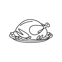 Thanksgiving Roast Turkey Vector Illustration on Platter for Holiday Celebrations and Menus