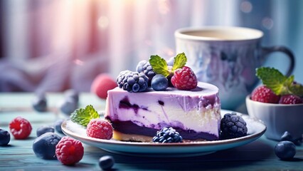 Beautifully Delicious and Brightly Served Blueberry Cheesecake illustration for National Blueberry Cheesecake Day