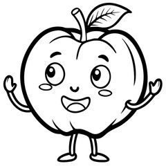 Obraz premium Happy Cartoon Apple Character with Arms and Leaf Vector Illustration