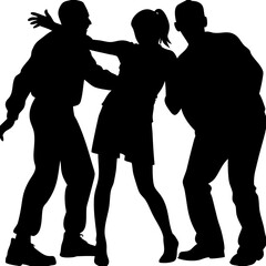 Silhouette Three People Dramatic Interaction Vector Illustration