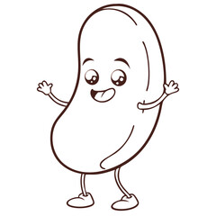 Cute Smiling Bean Cartoon Character Vector for Kid's Educational Materials