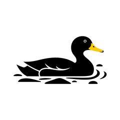 Obraz premium Black Duck Swimming in Lake Minimal Vector Illustration for Nature and Wildlife Themes