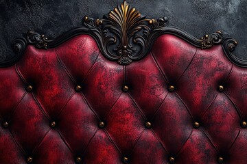 Rich red tufted upholstery with ornate black detailing enhances vintage decor