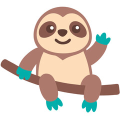 Obraz premium Cute Cartoon Sloth on Branch Waving Vector Illustration for Kids' Designs