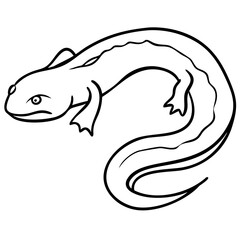 Obraz premium Black Outline Vector Illustration of Salamander with Curved Tail on Grey Background
