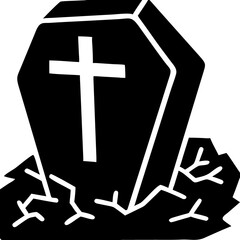 Fototapeta premium Black Tombstone with Cross Vector Illustration for Halloween and Gothic Themes