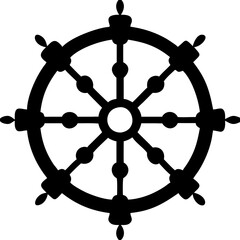 Obraz premium Nautical Ship Wheel Vector Marine Navigation Symbol Silhouette