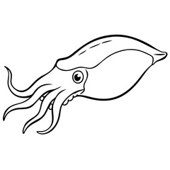 Obraz premium Vector Illustration Squid Line Art Ocean Sea Creature Nautical Decor