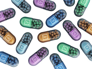 Mineral pills on transparent background
