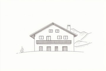 Fototapeta premium Simple Black And White Sketch Of A House Design Exterior Drawing Illustration Line Art Illustration Design Sketch Simple Building Architectural Drawing Front Elevation Architectural Drawing Side