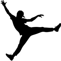 Dynamic Urban Dancer Silhouette Captures Energetic Dance Movement in Mid Air Leap Vector