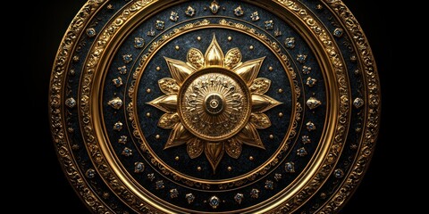 Fototapeta premium Ornate Golden and Dark Blue Circular Mandala Design