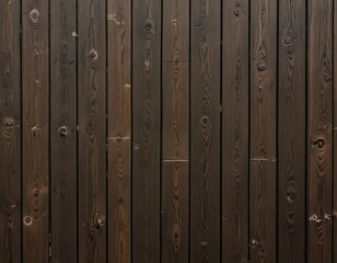 Fototapeta premium A wooden fence with a grid-like pattern of dark brown planks, each with a unique wood grain pattern, is captured in a close-up, with a slightly blurred background