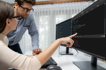 Software development programming on computer screen for brisk application and program coding