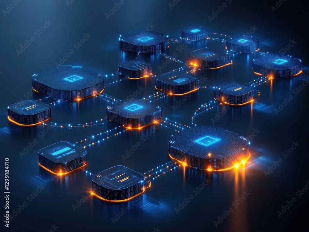 Poster futuristic network of connected blocks illustration