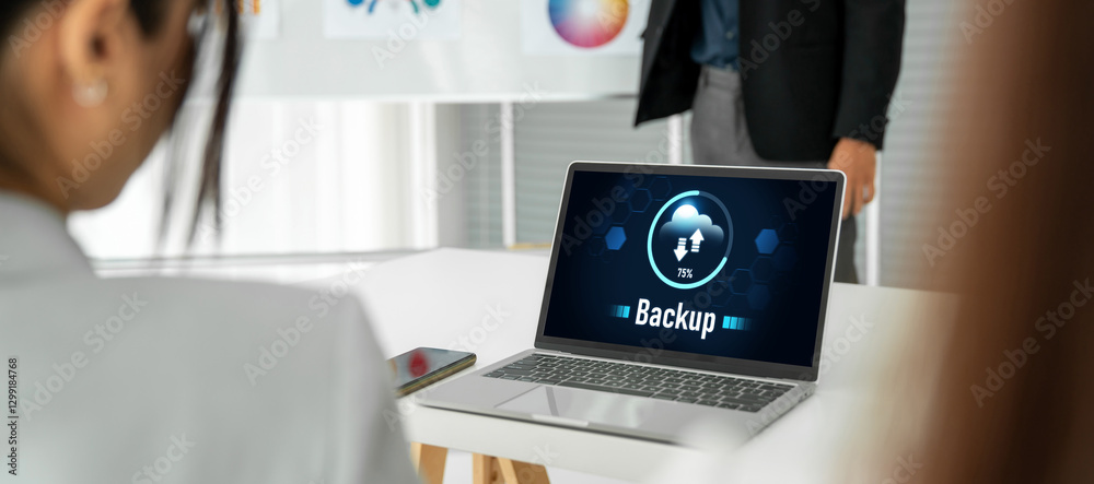Poster backup storage data internet technology business concept. database storage cloud technology file dat
