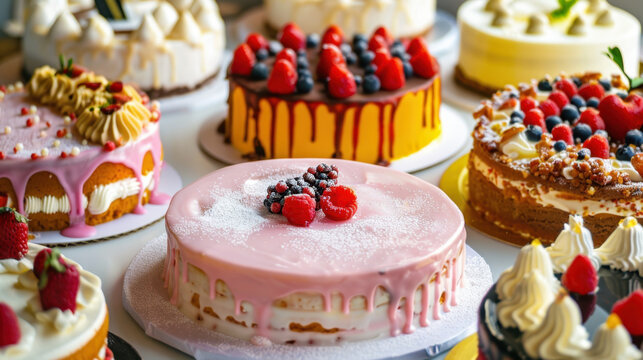 many cakes on table