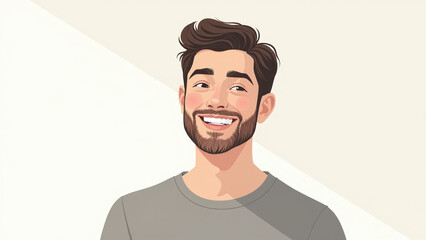 Man with fluid gender displays a warm smile against a clean white surface.