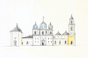 Fototapeta premium Simple Line Sketch of a European Church