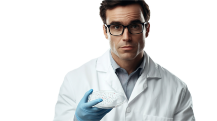 Medical researcher analyzing data in laboratory professional setting portrait view serious expression