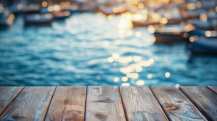 Wooden Dock Calm Sea Boats at Sunset  Summer Background