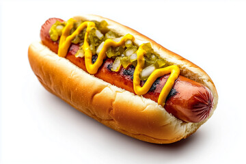 Classic Grilled Hot Dog with Mustard and Relish