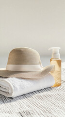 Spa Essentials with Towel, Hat, and Lotion Bottle