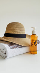 Spa Essentials with Towel, Hat, and Lotion Bottle