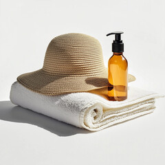 Spa Essentials with Towel, Hat, and Lotion Bottle
