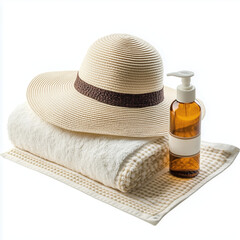 Spa Essentials with Towel, Hat, and Lotion Bottle