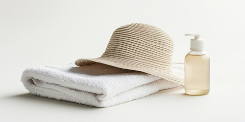 Spa Essentials with Towel, Hat, and Lotion Bottle