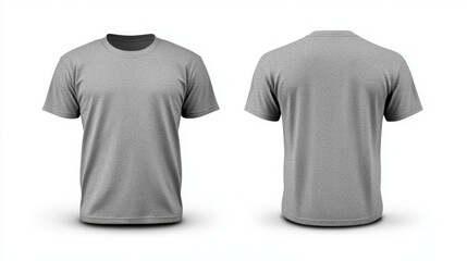 Gray T-shirts front and back view, used as design template isolated on white background, t shirt mockup